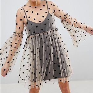 ASOS Sheer Smock Mini Dress in Spot Mesh- NWOT